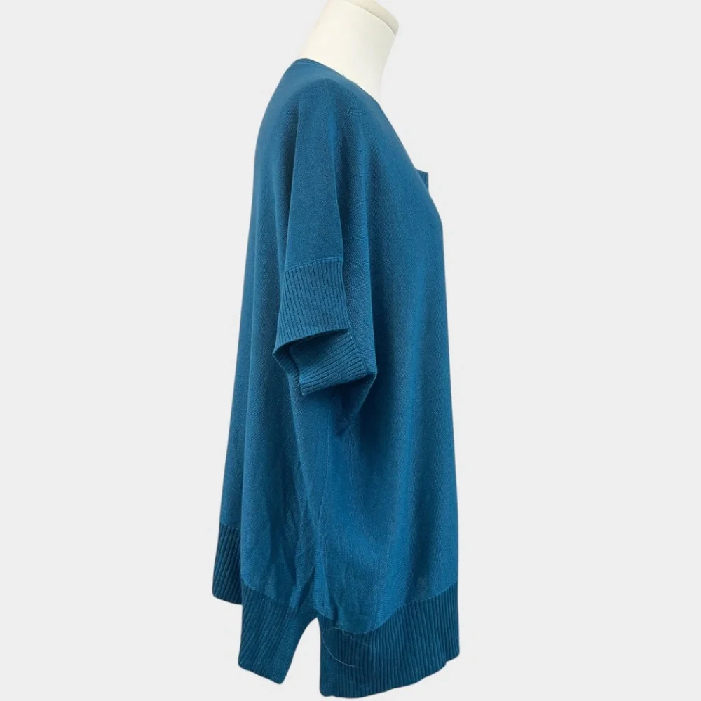 Eileen Fisher Woman Sweater Womens 1X Blue Tencel‎ Merino Oversized Tunic Knit
